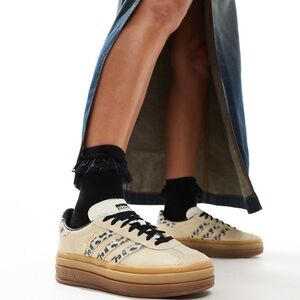 adidas Originals Gazelle Bold sneakers in cream and leopard stripes women size 9